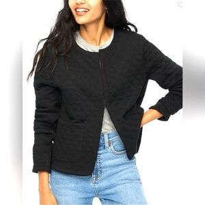 J. Crew Black Quilted Collarless Bomber Jacket